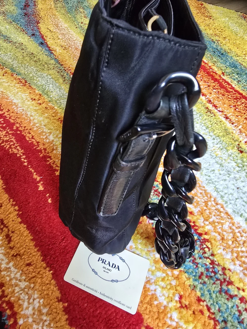 Authentic Prada Nylon Black Shoulder Bag with Braided Leather Chain Strap - Picture 14 of 16
